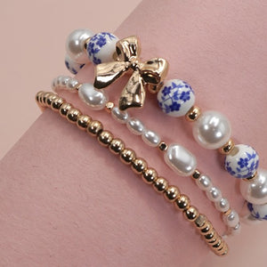 Blue Ceramic Porcelain Bow Multi Layer Bracelet