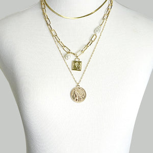 3 Layer Snake Link Chain Coin Pendant Neck
