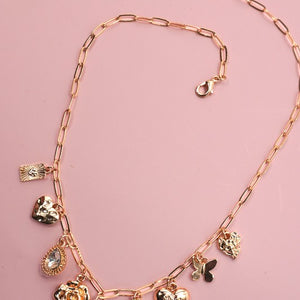 Charm Necklace-bow Heart Rhinestone Flower