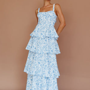 Blue/white floral ruffle dress