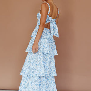 Blue/white floral ruffle dress
