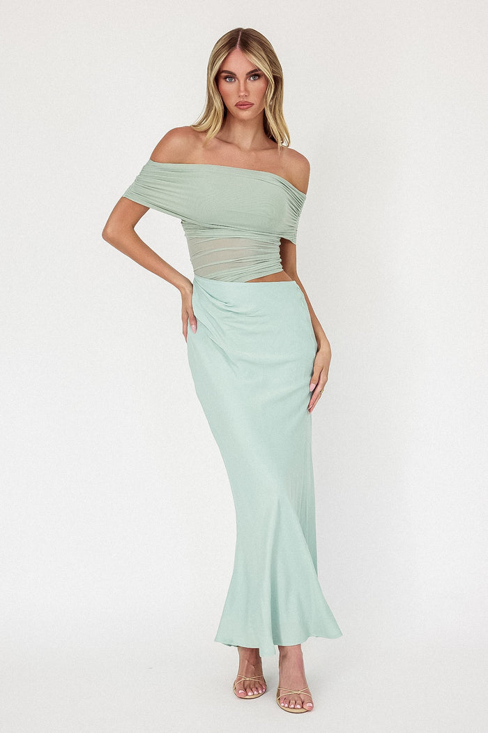 Sage Off Shoulder Midi Dress