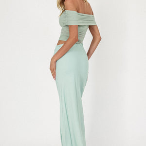 Sage Off Shoulder Midi Dress