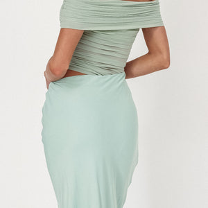 Sage Off Shoulder Midi Dress