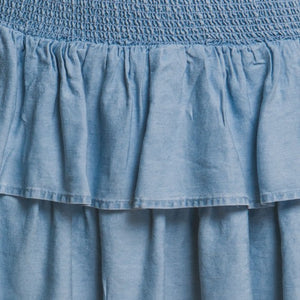 Shirred Waist Mini Skirt Light blue denim