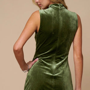 Moss Mock Neck Velvet Bodycon Mini Dress W/ Lace Trim