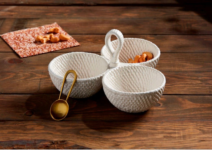 WOVEN STONEWARE TRIPLE TIDBIT SET