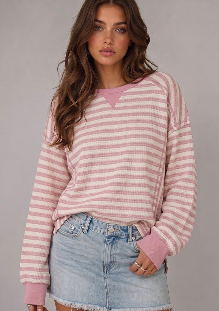 Pink Stripe Waffle Top