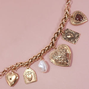 Charm Necklace-lockets Hearts Pearl Necklace