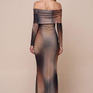 Multicolor Off Shoulder Long Sleeve Maxi Dress