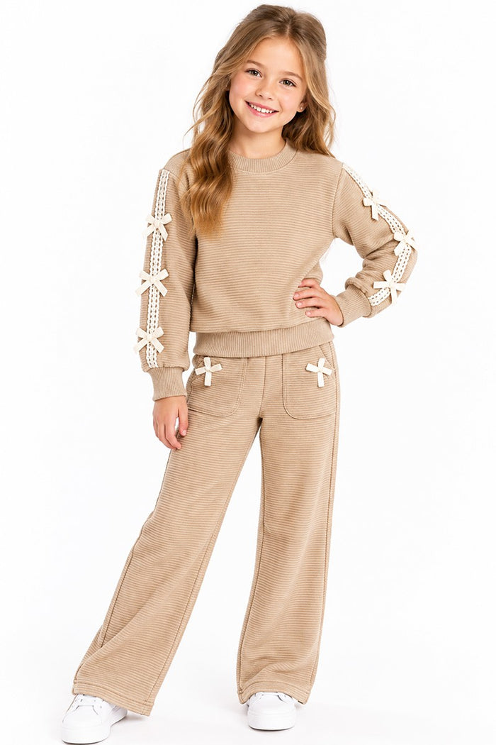 Girl's Knit Ribbed Pullover & Pant Set