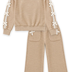 Girl's Knit Ribbed Pullover & Pant Set