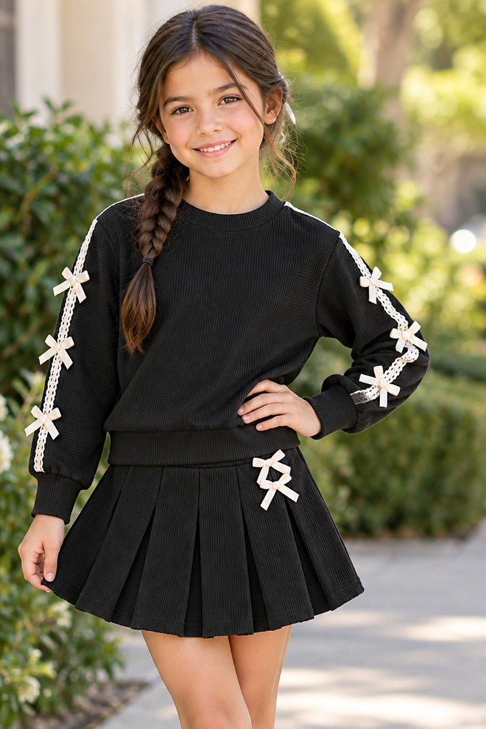 Little Girl's Black Knit Ribbed Pullover & Skort Set 4-6