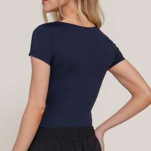 Short Slv U Neck Double Layer Ity Bodysuit