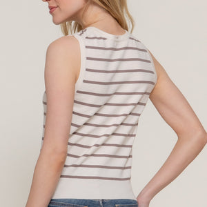 Sleeveless Round Neck Stripe Spring Sweater