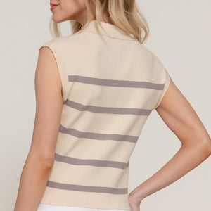 Sleeveless Stripe Polo Spring Sweater
