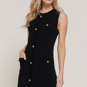 Black Sleeveless Button Front Mini Dress