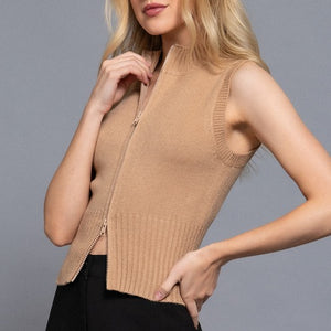 Sleeveless Front Zipper Closure Spring Sweater, 2 Colors