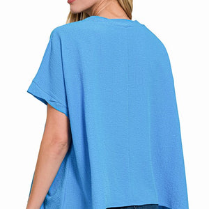 Woven Bubble Airflow Round Neck Short Sleeve Top, 2 Colors