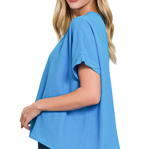 Woven Bubble Airflow Round Neck Short Sleeve Top, 2 Colors