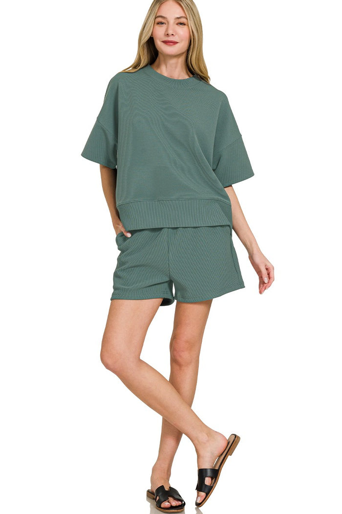 Ash Jade Ribbed Waist Banded Tee & Shorts Set