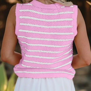 Stripe V Neck Gold Buttons Sweater Vest