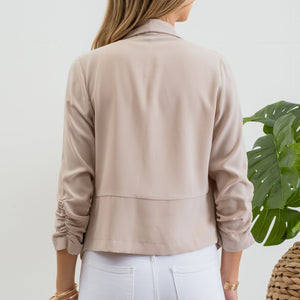 Khaki 3/4 Rouched Sleeve Blazer