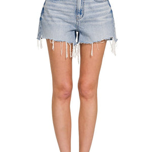 Distressed Hem Denim Shorts