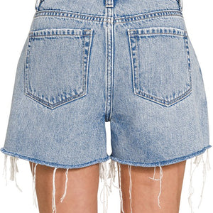 Distressed Hem Denim Shorts
