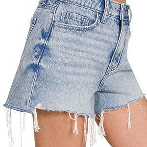 Distressed Hem Denim Shorts