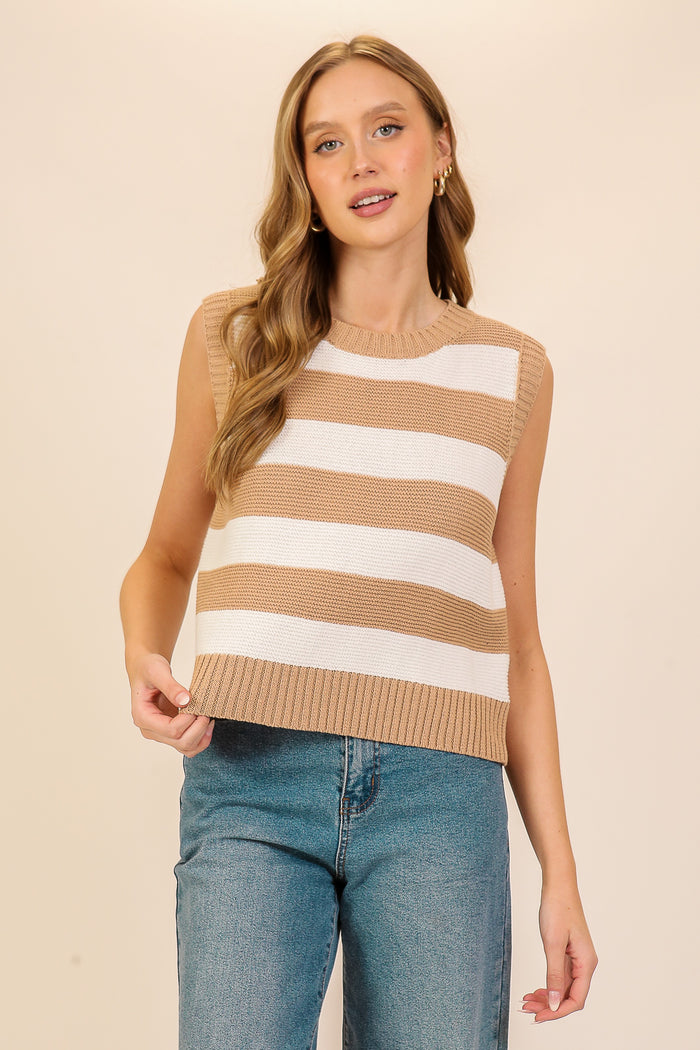 Striped Sleeveless Knitted Sweater w open back
