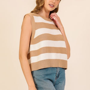 Striped Sleeveless Knitted Sweater w open back