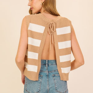 Striped Sleeveless Knitted Sweater w open back
