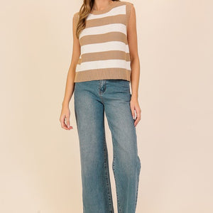 Striped Sleeveless Knitted Sweater w open back