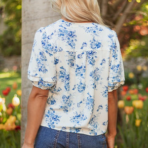 Floral Tiered Pleated Bust Buttoned Casual Shirt