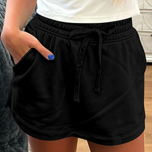 French Terry Drawstring Mini Skort With Pockets. 2 Colors
