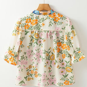 Crochet V Neck Half Sleeve Boho Floral Blouse