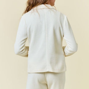 Ivory Textured Knit Double Breasted Blazer