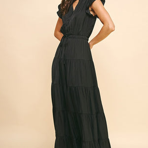 Black Satin Tiered Maxi Dress