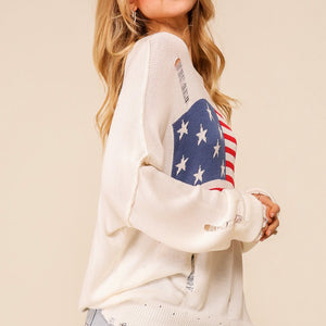 USA Distressed Oversized Sweater