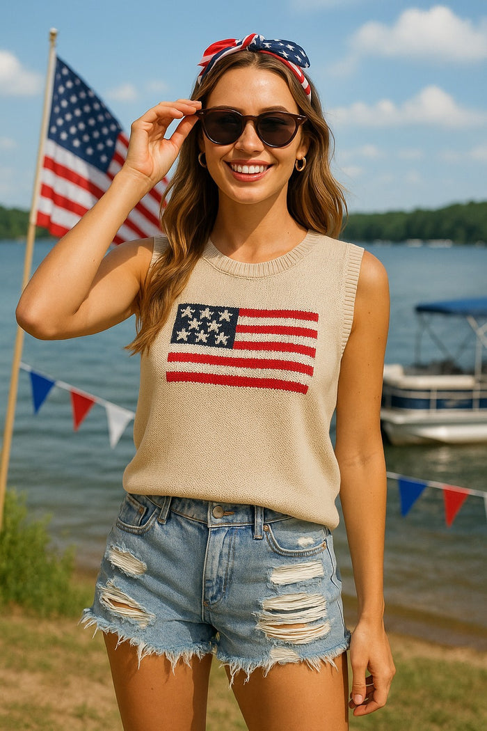 Natural USA Flag Sweater Top