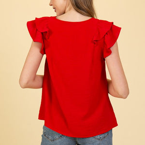 Red Ruffle Tiered Sleeve Airflow Top