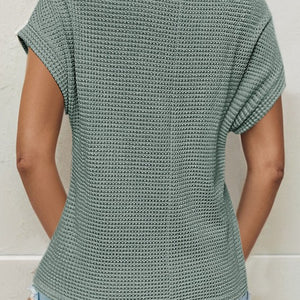 Green Lace Patchwork Waffle Short Sleeve Top