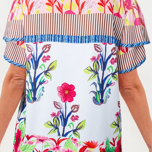 Floral Patchwork Short Sleeve Split Neck Blouse