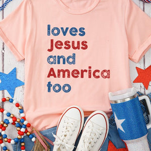 Pink Loves Jesus And America... Letter Graphic Tee