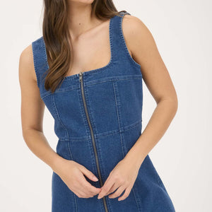 Denim Zip Up Sleeveless Mini Dress