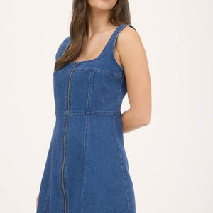 Denim Zip Up Sleeveless Mini Dress