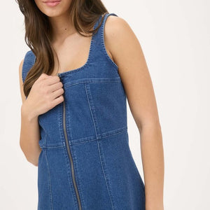 Denim Zip Up Sleeveless Mini Dress