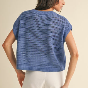 Blue American Flag Open Stitch Sweater Top