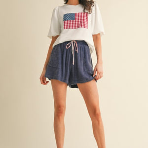 American Flag Patch Balloon Sleeve Knit Top